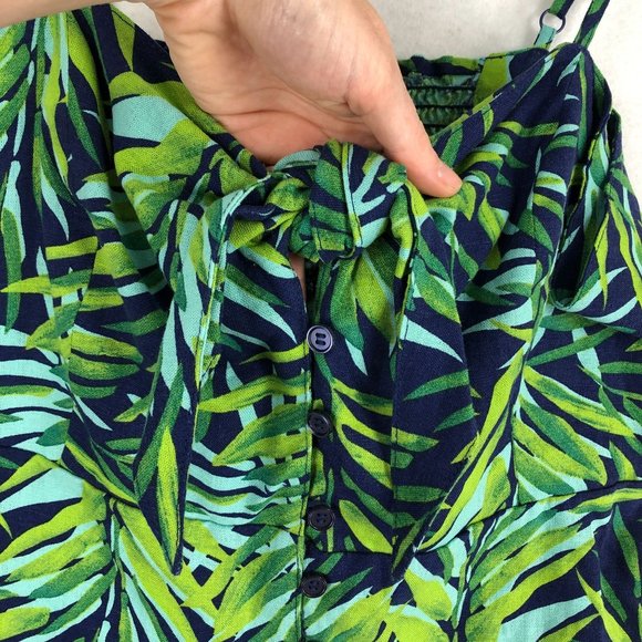 Sofia Jeans Women's Size Large Linen Blend Knot Front Blue Green Leaf Peplum Top - Picture 3 of 14